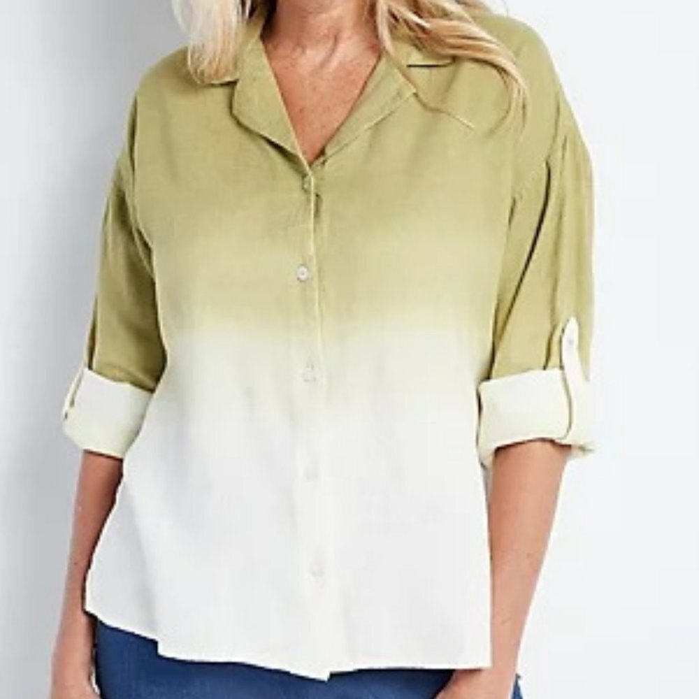 Jason Wu Dip Dye Linen Button Front Shirt - Olive - L
